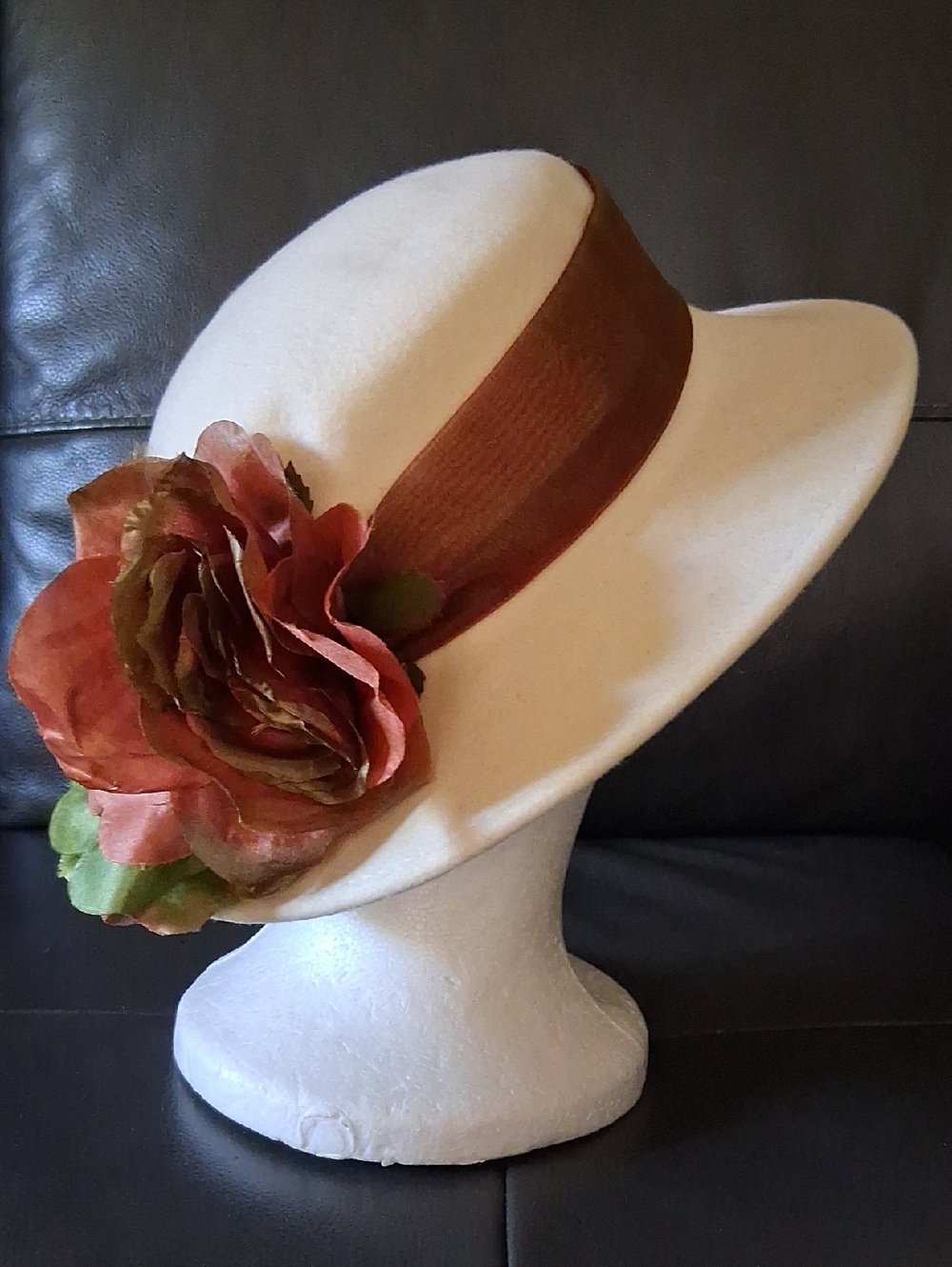 Vintage Felt Hat with Brown Band and Floral Accent
